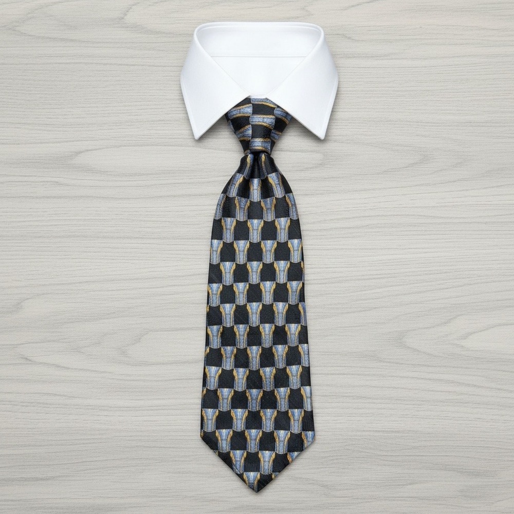Robert Talbott Best Class Nordstrom Silk Tie Blue‎ Gold Geometric Pattern Formal